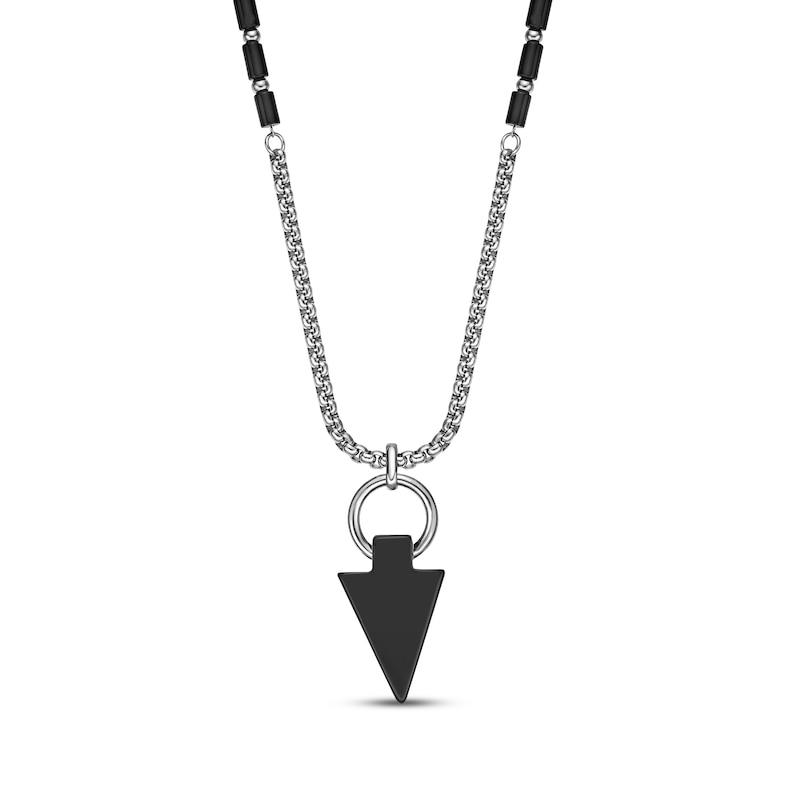 Main Image 3 of Men's Black Agate Arrowhead Necklace Stainless Steel 24&quot;