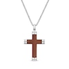 Thumbnail Image 0 of Wood Inlay Capped Ends Cross Necklace Stainless Steel 24"