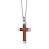 Thumbnail Image 1 of Wood Inlay Capped Ends Cross Necklace Stainless Steel 24"