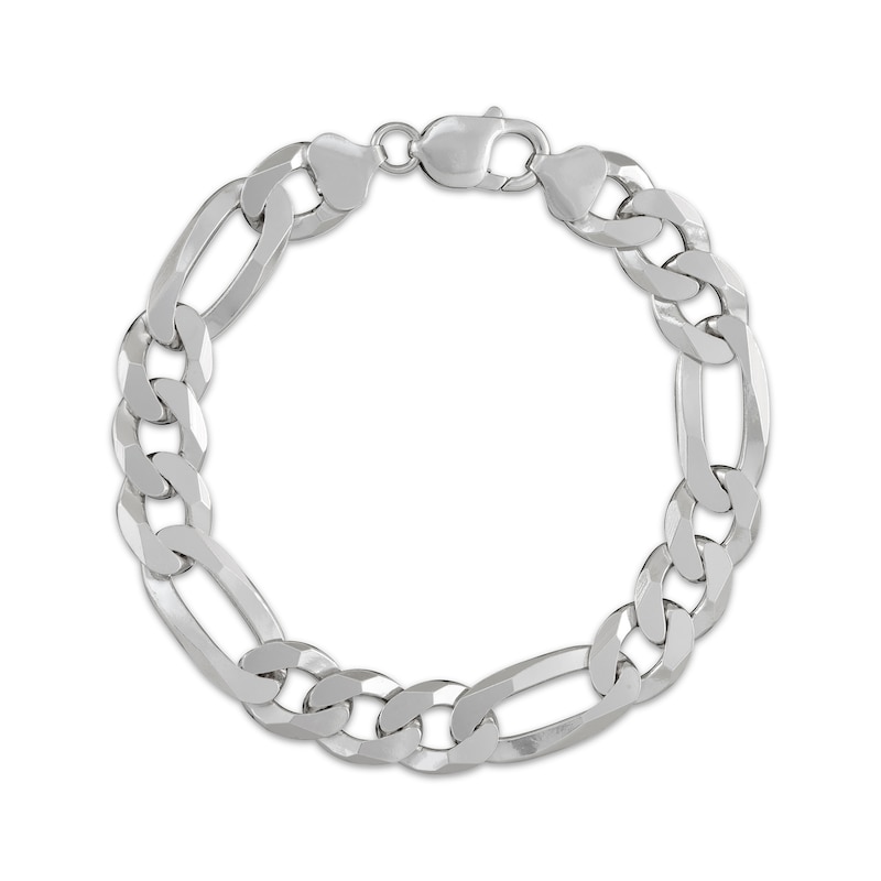 Main Image 1 of Solid Flat Figaro Chain Bracelet 12.1mm Sterling Silver 8.5&quot;