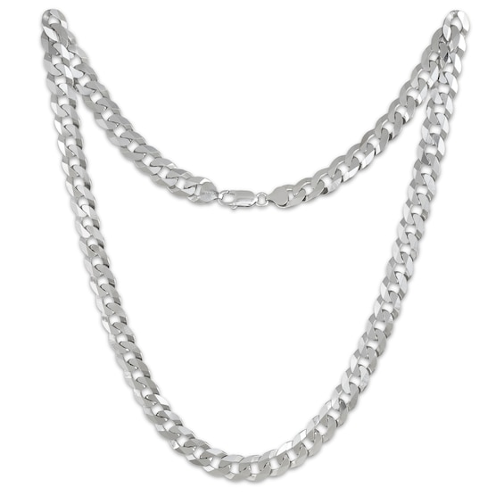 Solid Flat Curb Chain Necklace 6.7mm Sterling Silver 22"