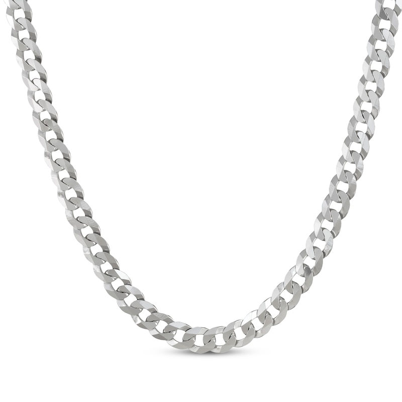 Solid Flat Curb Chain Necklace 6.7mm Sterling Silver 22"