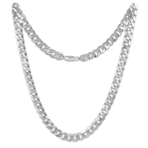 Solid Flat Curb Chain Necklace 6.7mm Sterling Silver 24"