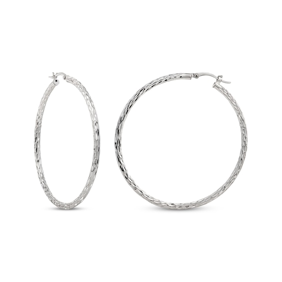 Diamond-Cut Tube Hoop Earrings Sterling Silver 50mm
