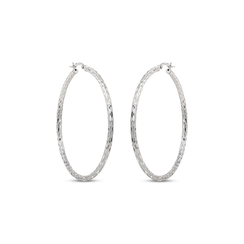 Main Image 2 of Diamond-Cut Tube Hoop Earrings Sterling Silver 50mm