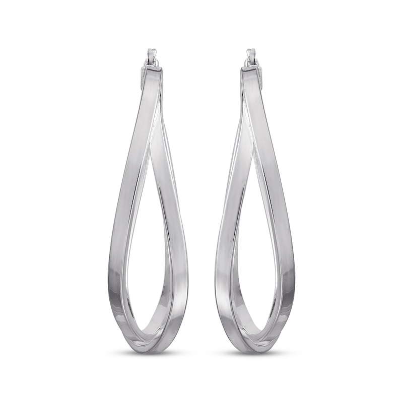 Squared Tube Twist Oval Hoop Earrings Sterling Silver