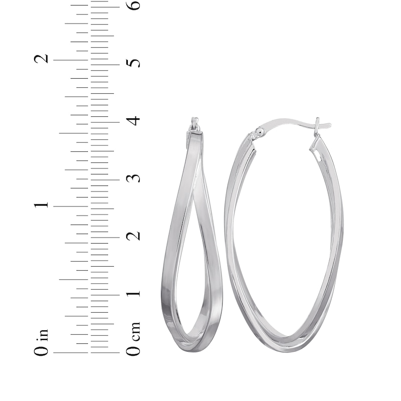 Squared Tube Twist Oval Hoop Earrings Sterling Silver