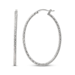 Diamond-Cut Oval Twist Hoop Earrings Sterling Silver 29.39mm