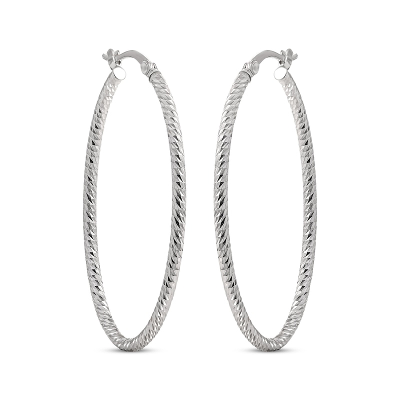 Main Image 2 of Diamond-Cut Oval Twist Hoop Earrings Sterling Silver 29.39mm