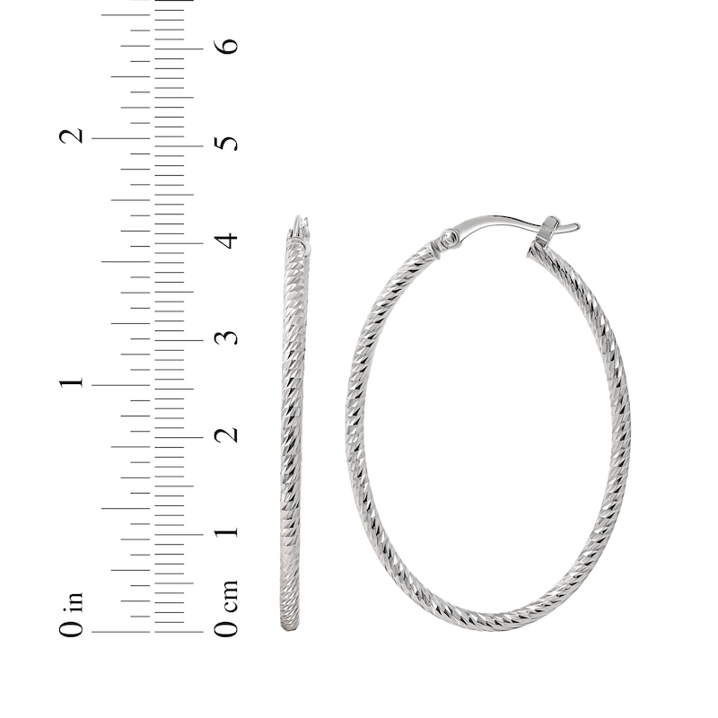 Main Image 3 of Diamond-Cut Oval Twist Hoop Earrings Sterling Silver 29.39mm