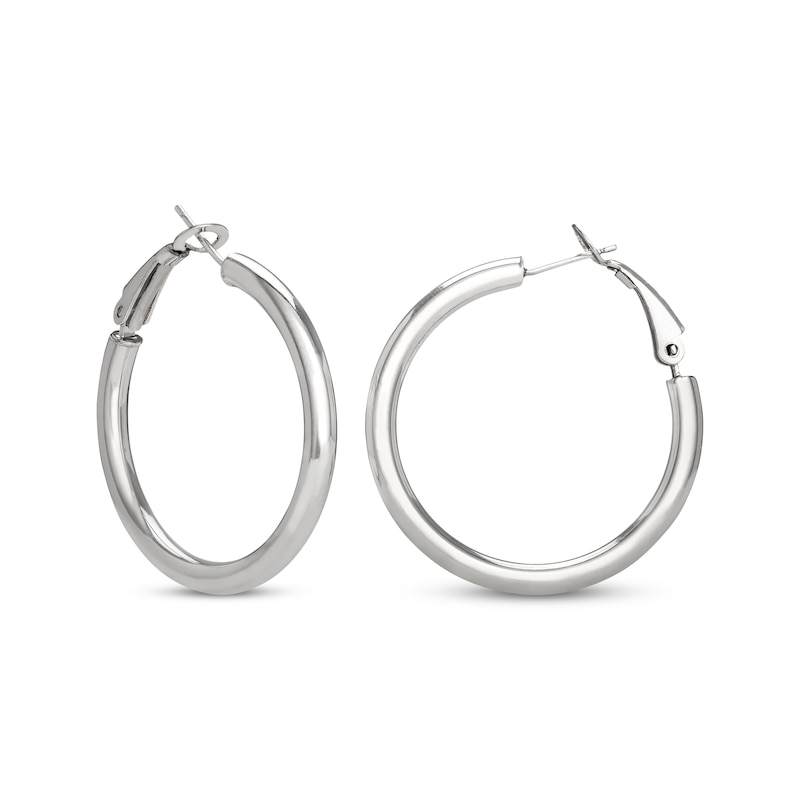 Polished Round Tube Hoop Earrings Sterling Silver 31.75mm