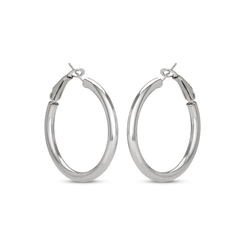 Polished Round Tube Hoop Earrings Sterling Silver 31.75mm