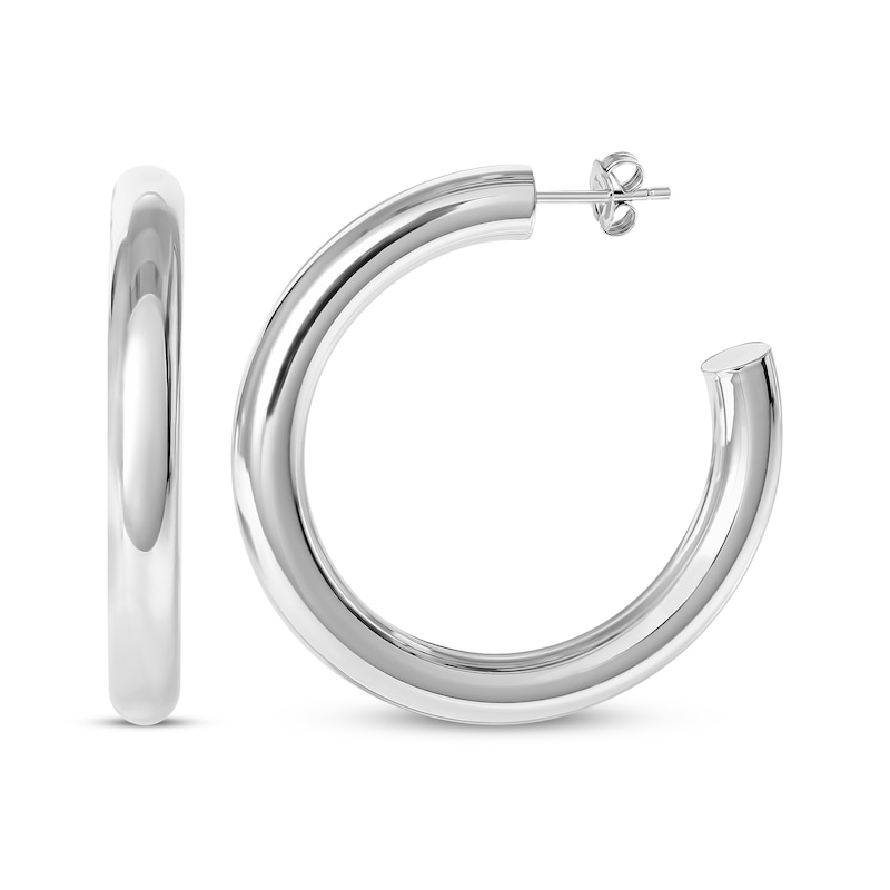 Tube Hoop Earrings Sterling Silver 38mm