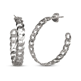 Curb Chain Open Hoop Earrings Sterling Silver 32.89mm