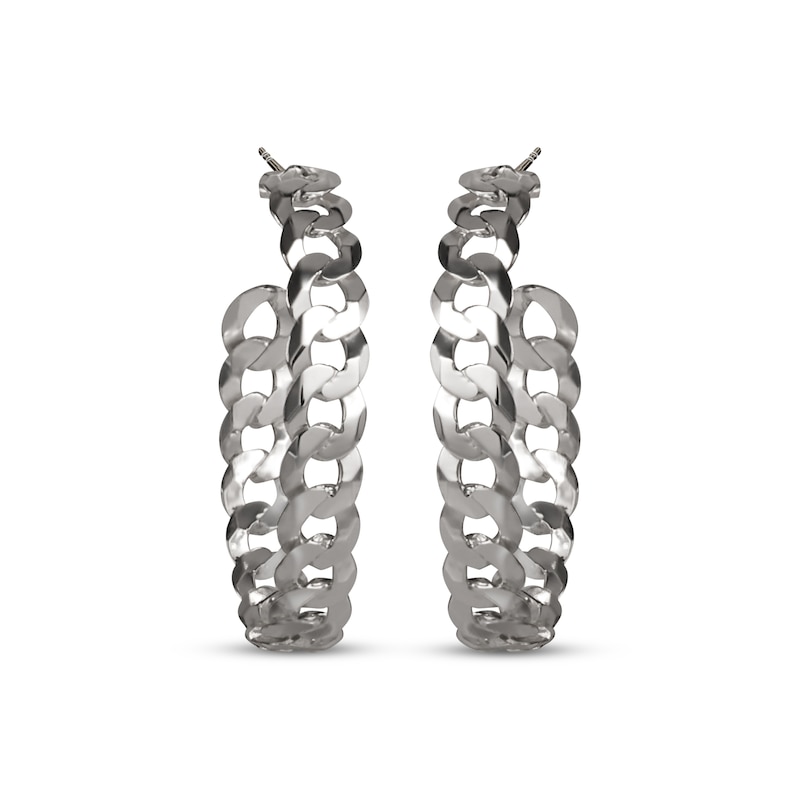 Curb Chain Open Hoop Earrings Sterling Silver 32.89mm