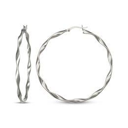 Ribbon Twist Hoop Earrings Sterling Silver 51.7mm