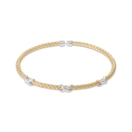 Braided X-Link Cuff Bracelet Sterling Silver & 14K Yellow Gold Plate