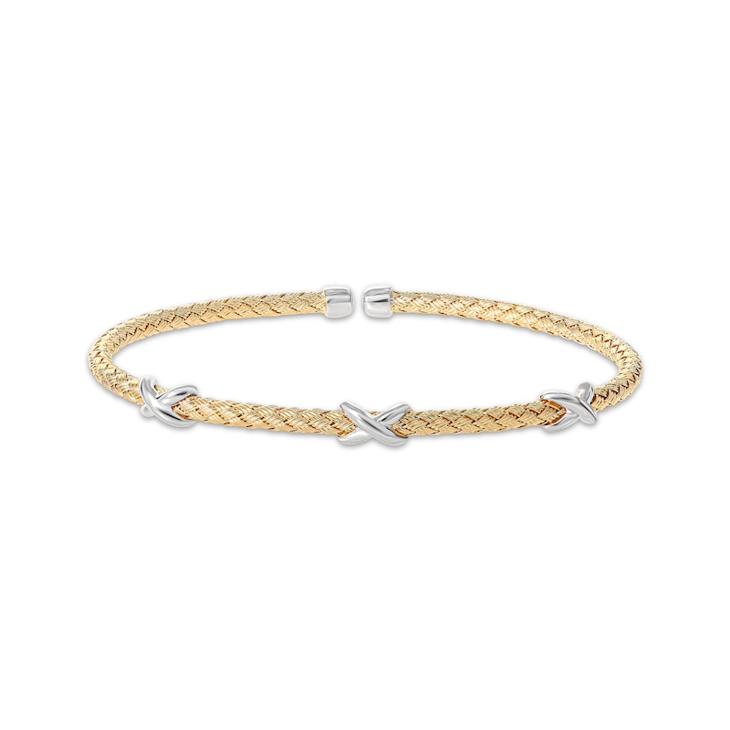 Braided X-Link Cuff Bracelet Sterling Silver & 14K Yellow Gold Plate