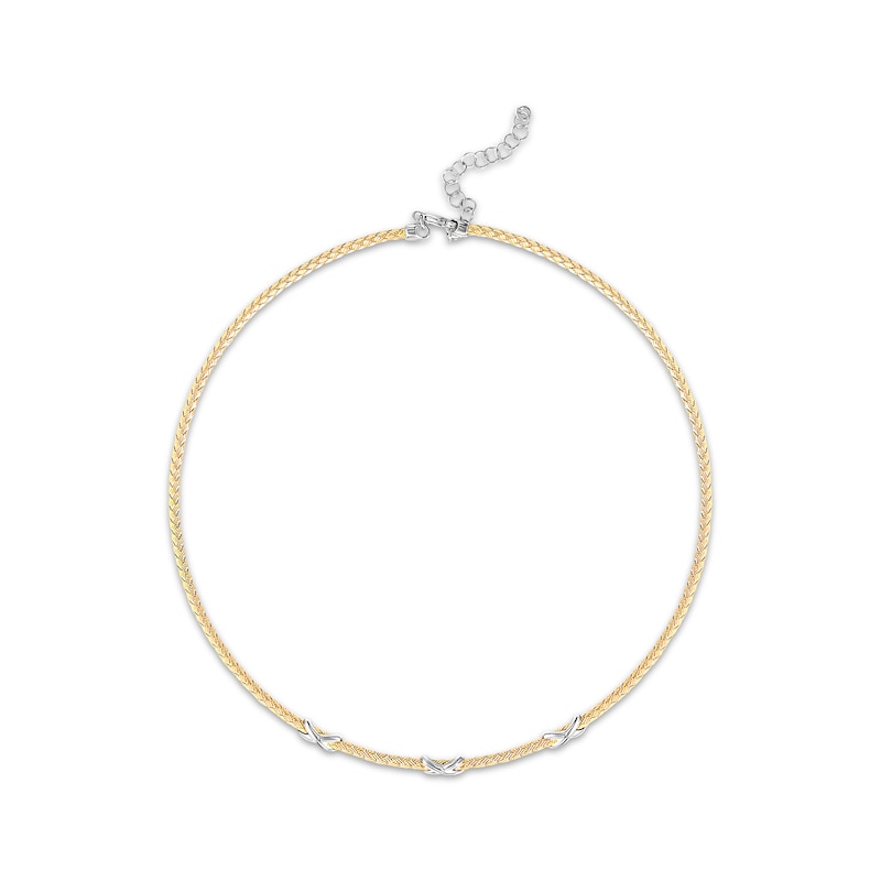 Main Image 1 of Braided X-Link Necklace Sterling Silver & 14K Yellow Gold Plate 18&quot;