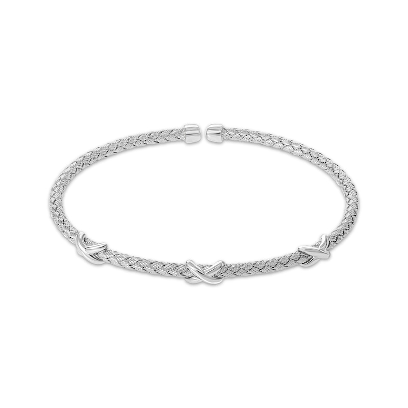 Braided X-Link Cuff Bracelet Sterling Silver