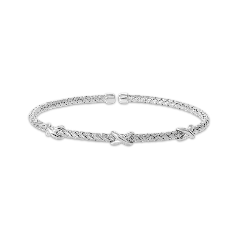 Braided X-Link Cuff Bracelet Sterling Silver