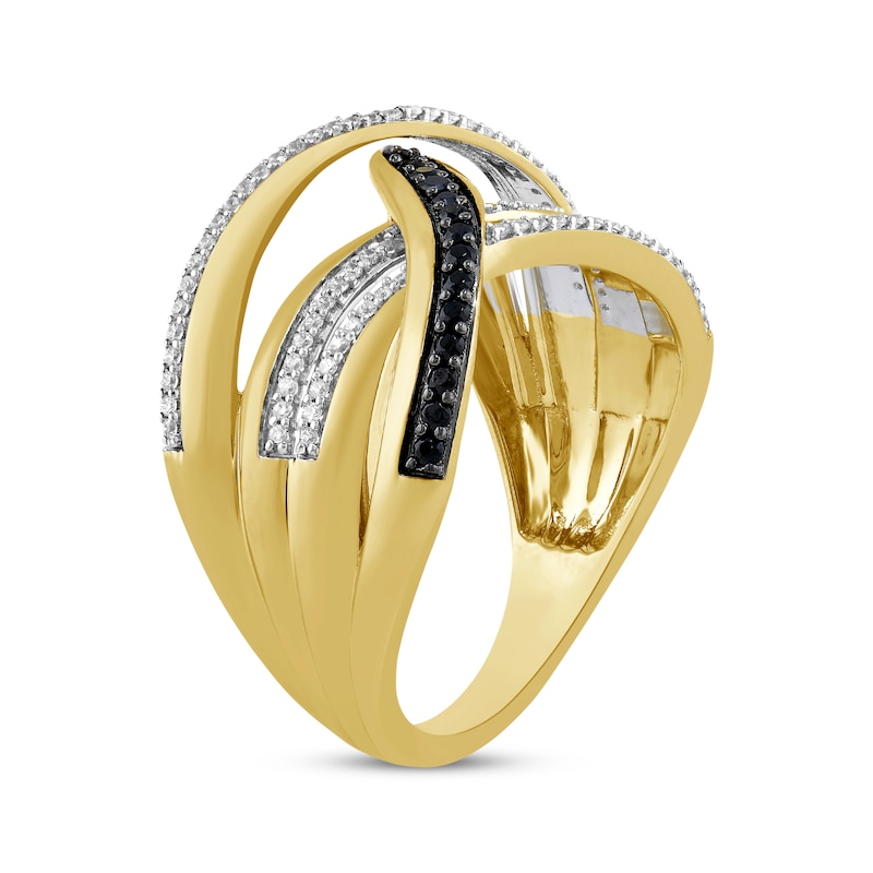 Main Image 2 of Black & White Diamond Crossover Ring 1/3 ct tw 10K Yellow Gold