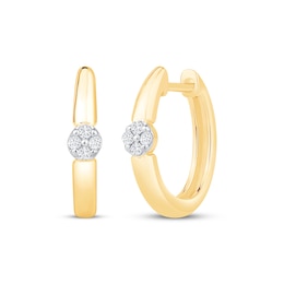 Multi-Diamond Center Huggie Hoop Earrings 1/20 ct tw 10K Yellow Gold