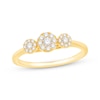 Thumbnail Image 0 of Diamond Three-Stone Halo Promise Ring 1/4 ct tw 10K Yellow Gold