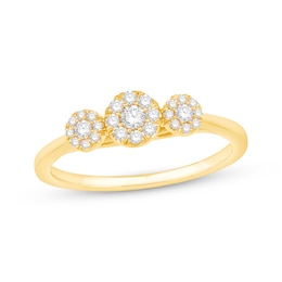 Diamond Three-Stone Halo Promise Ring 1/4 ct tw 10K Yellow Gold