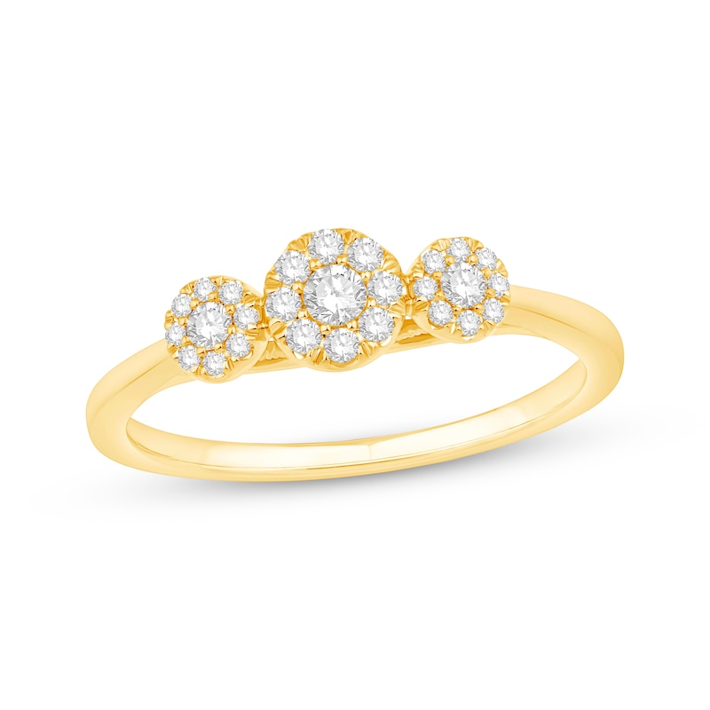 Diamond Three-Stone Halo Promise Ring 1/4 ct tw 10K Yellow Gold