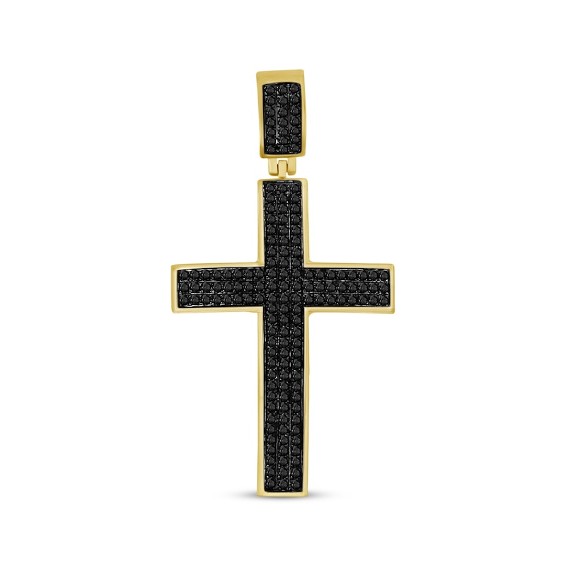 Main Image 1 of Men's Black Diamond Cross Charm 1/2 ct tw 10K Yellow Gold