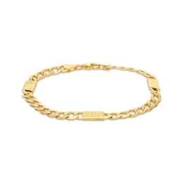 Semi-Solid Curb Chain Greek Key Station Bracelet 10K Yellow Gold 7.5&quot;