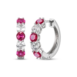 Lab-created Ruby & White Lab-Created Sapphire Hoop Earrings Sterling Silver