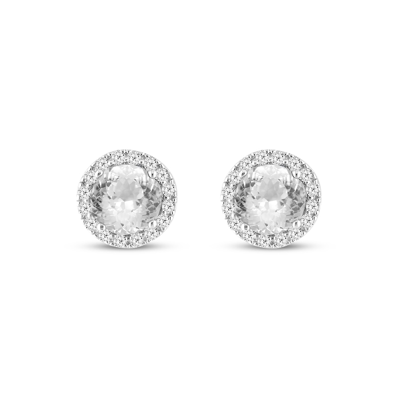 Fire-Cut White Lab-Created Sapphire Halo Stud Earrings Sterling Silver