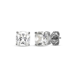 Cushion-Cut White Lab-Created Sapphire Solitaire Stud Earrings Sterling Silver