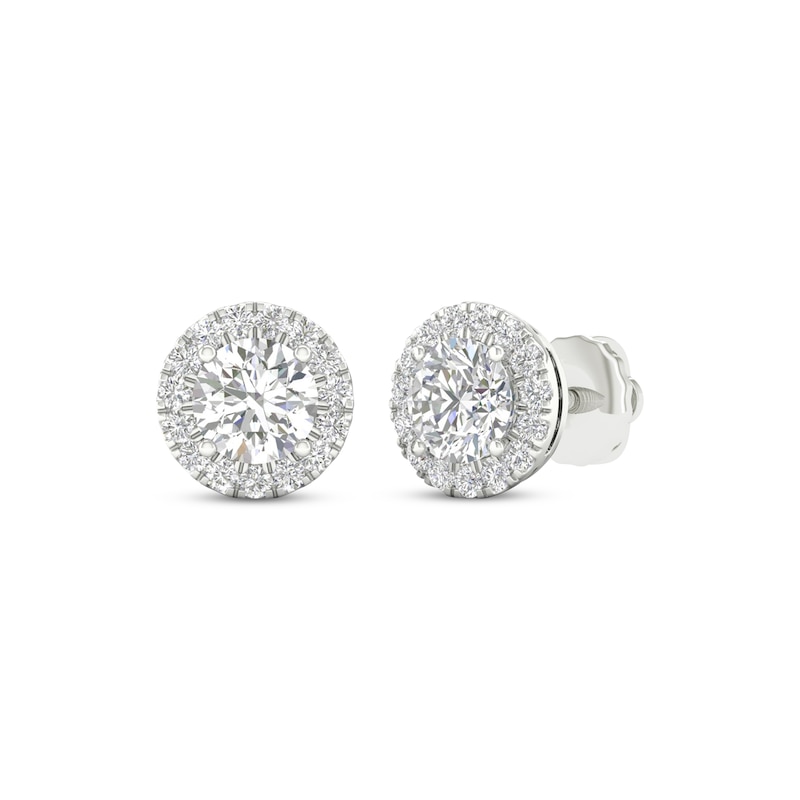 2CT Round-Cut Lab-Created Halo Screw Back Stud Earring 14k White Gold Finish