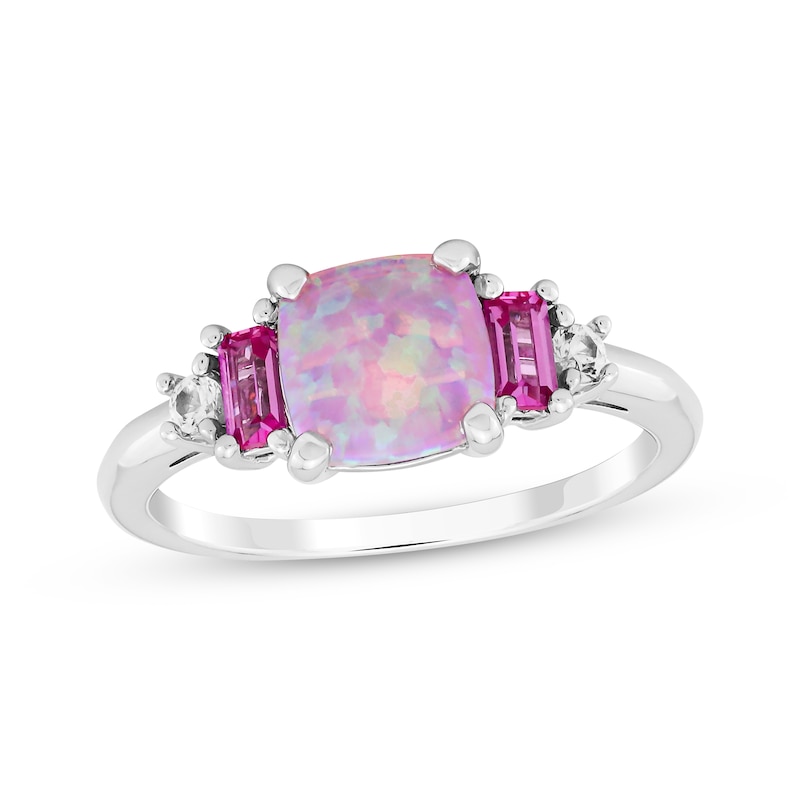Cushion-Cut Lab-Created Pink Opal, Pink & White Lab-Created Sapphire Gift Set Sterling Silver