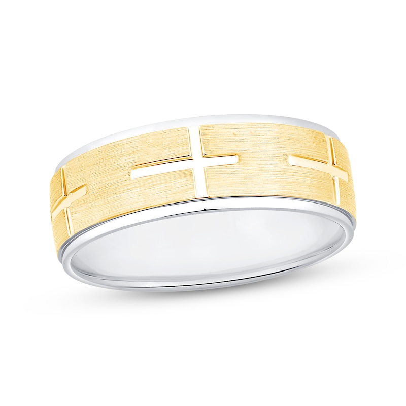 Main Image 1 of Men's Horizontal Cross Pattern Ring 10K Two-Tone Gold