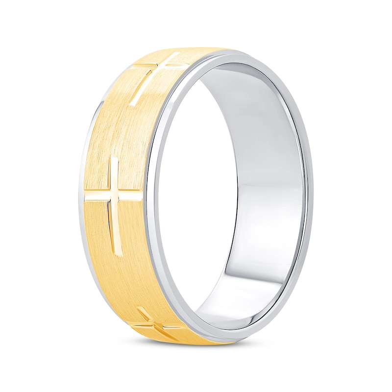 Men's Horizontal Cross Pattern Ring 10K Two-Tone Gold | Kay