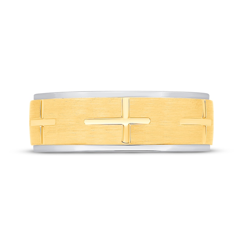 Main Image 3 of Men's Horizontal Cross Pattern Ring 10K Two-Tone Gold