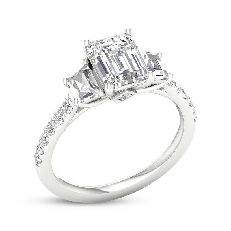 Main Image 2 of Memories Moments Magic Lab-Grown Diamonds Emerald-Cut & Trapezoid-Cut Three-Stone Engagement Ring 2-5/8 ct tw 14K White Gold