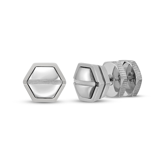 Men's Hexagon Stud Earrings Stainless Steel