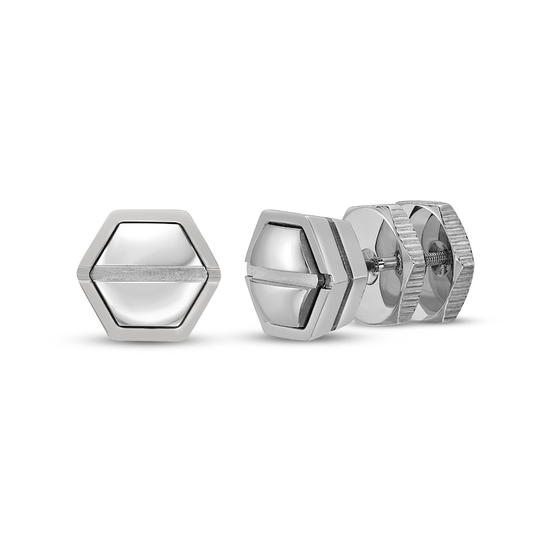 Main Image 1 of Men's Hexagon Stud Earrings Stainless Steel