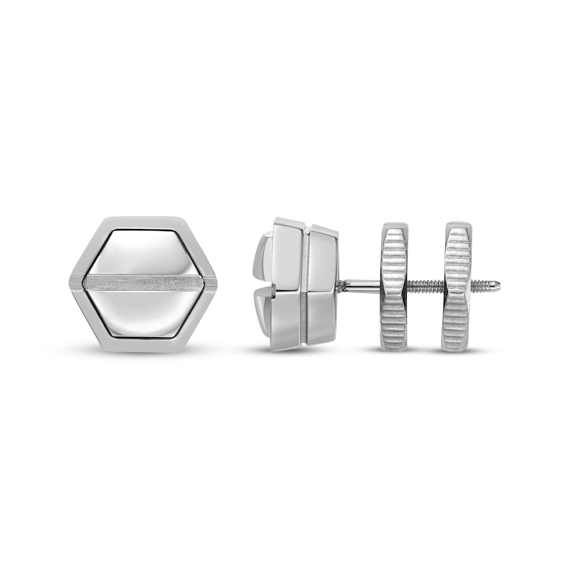 Main Image 3 of Men's Hexagon Stud Earrings Stainless Steel