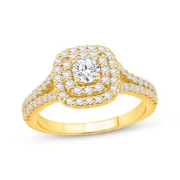 Lab-Grown Diamonds by KAY Round-Cut Double Halo Engagement Ring 1 ct tw 14K Yellow Gold