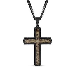 Men's Camo Cross Necklace Black Ion-Plated Stainless Steel 24&quot;