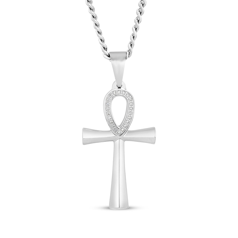 Main Image 1 of Diamond Ankh Necklace 1/10 ct tw Stainless Steel 24&quot;