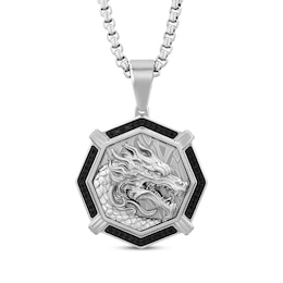 Men's Black Diamond Dragon Necklace 1/4 ct tw Stainless Steel & Black Ion Plating 24&quot;