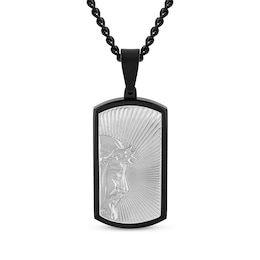 Men's Jesus Profile Dog Tag Necklace Stainless Steel & Black Ion Plating 24&quot;