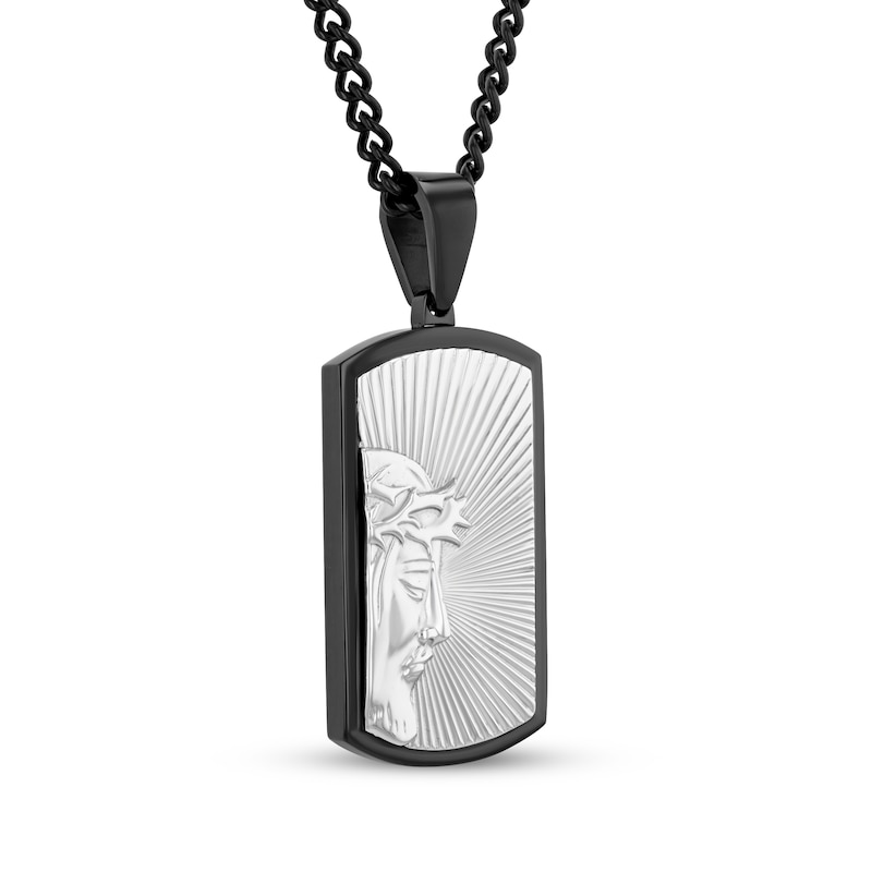 Men's Jesus Profile Dog Tag Necklace Stainless Steel & Black Ion Plating 24"